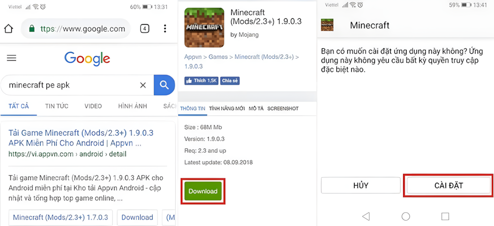 Hướng dẫn cài đặt Minecraft PE APK trên Android
