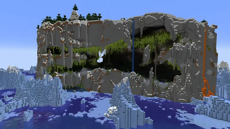 Exposed lush cave inside frozen mountain