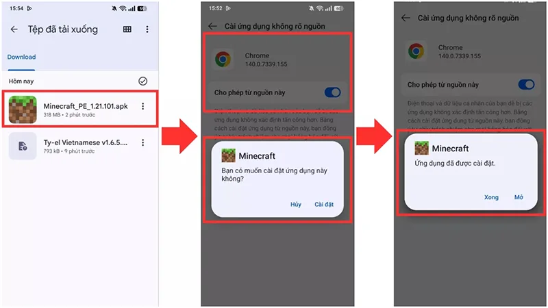 Bước 2: Cài đặt file Minecraft 1.21.120 Apk và mở trò chơi
