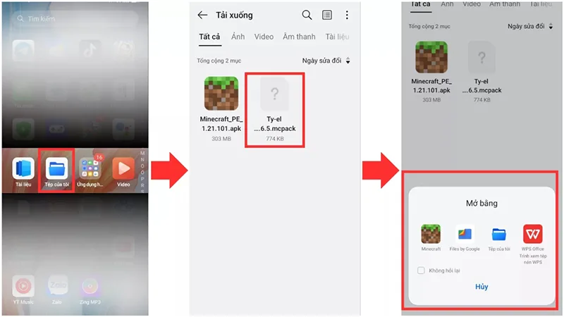 Bước 3: Mở gói file Ty-el Vietnamese bằng Minecraft